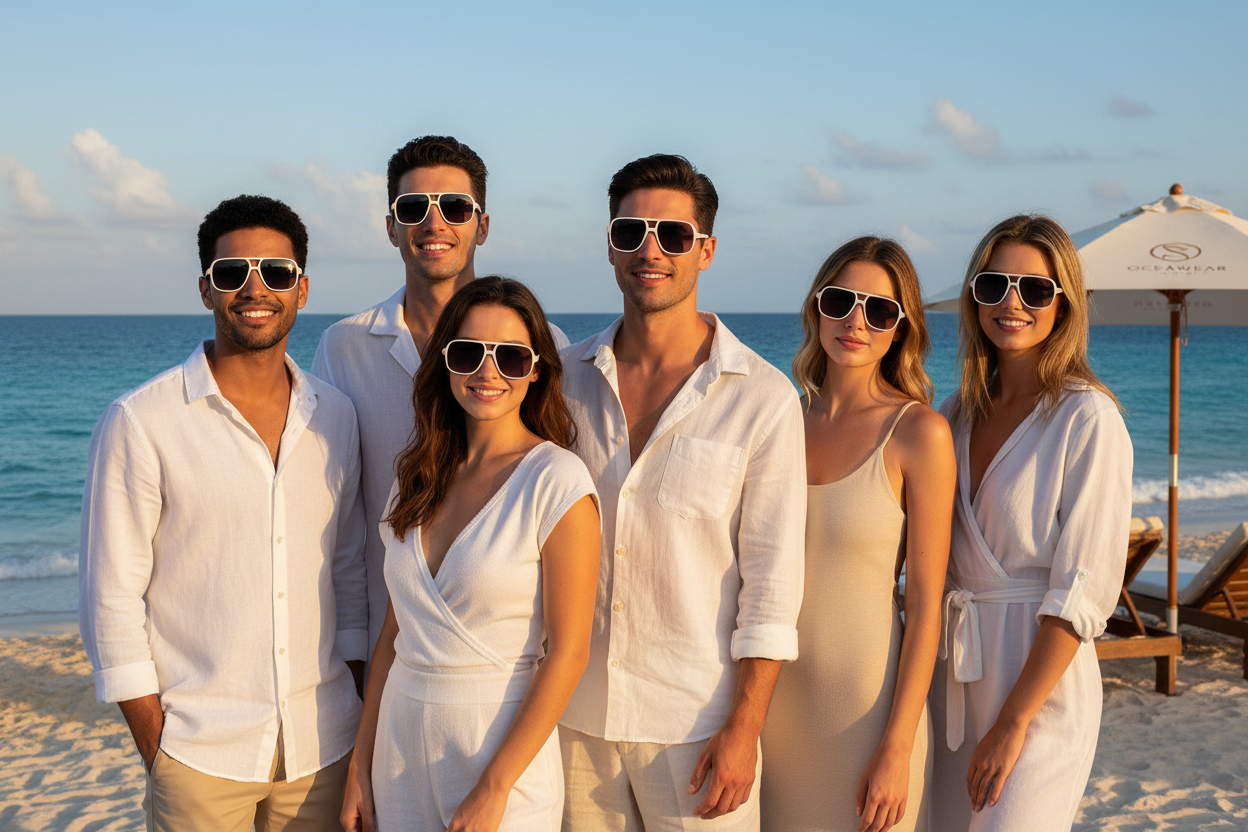 White sunglasses with dark gradient lenses on a white background